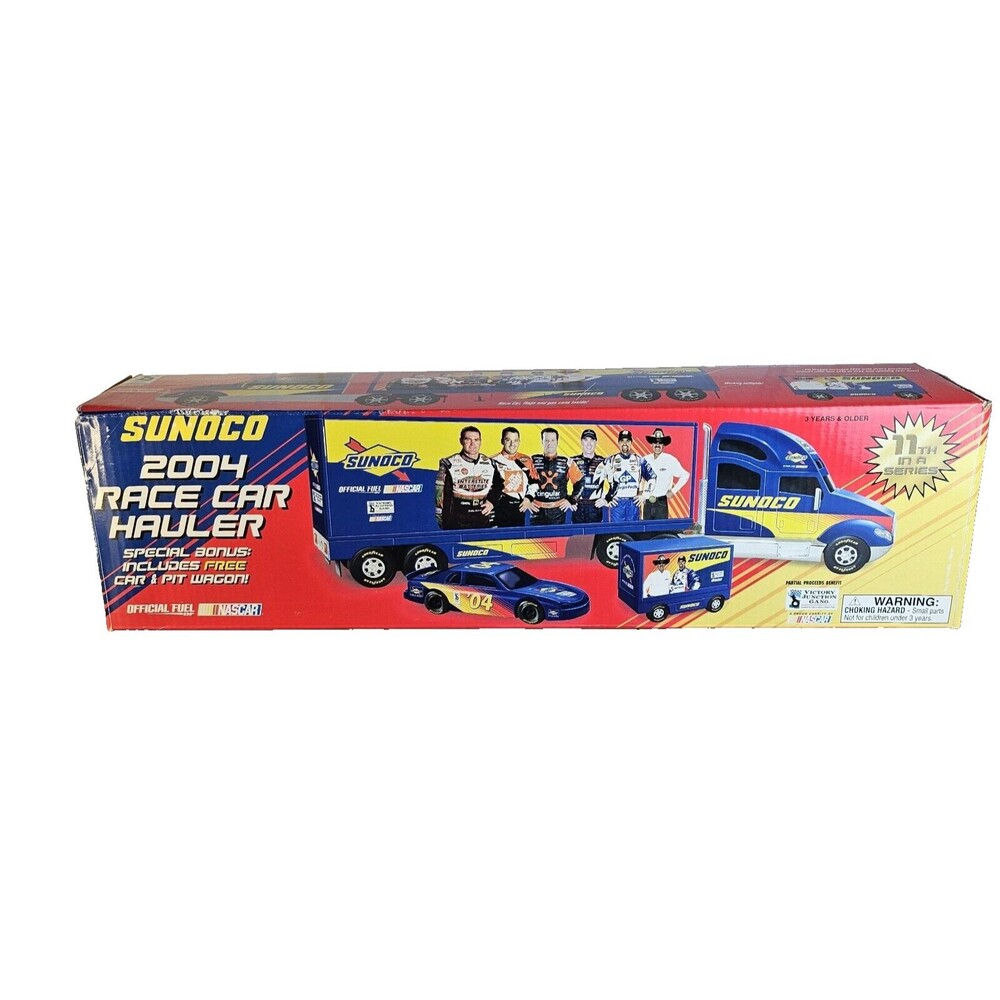 Vintage NASCAR 2004 Race Car Hauler with Car & Pit Wagon  Preowned 11th Series